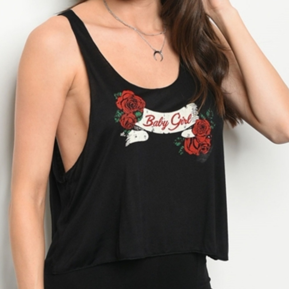 ❣ARRIVAL❣!💋 BLACK "BABY GIRL ROSES" PRINT TOP